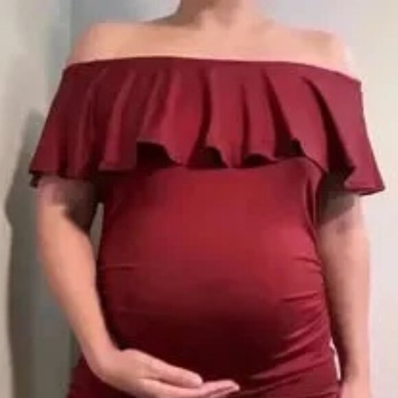 Off Shoulder Burgundy Dark Red Maternity Dress stretchy M L 10/12 - Picture 5 of 9